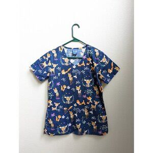 Zoe & Chloe Woodland Creatures Short Sleeve Scrub Top X-Small